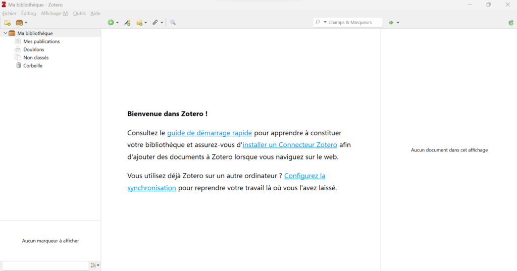 Page d'Accueil de Zotero